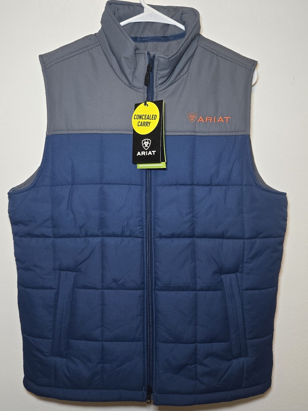 Ariat Mens Concealed Carry Puffer Crius Vest Blue Gray Quilted Size M New NWT